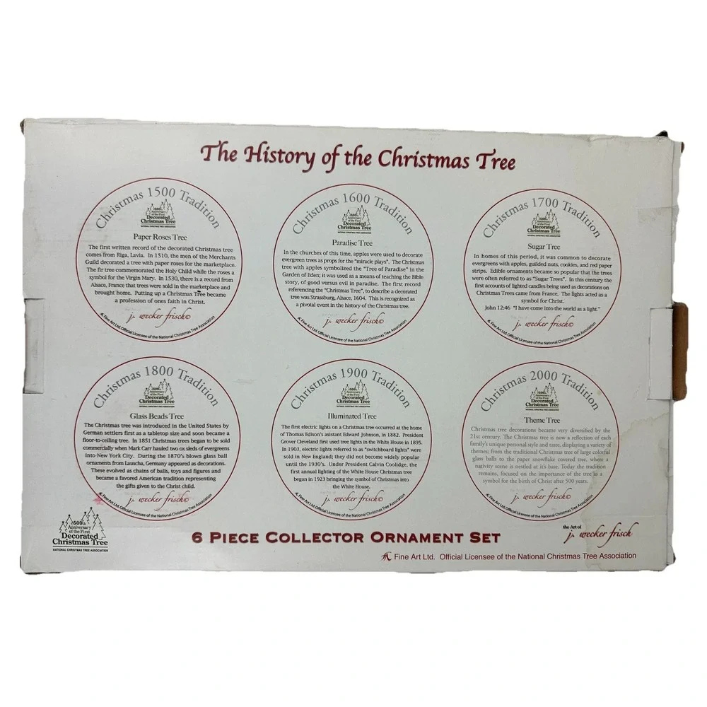 Christmas Tradition Ornaments Vtg Trees Set Of 6 J Wecker Frisch Artist
